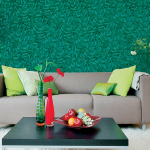 Green coloured textured wall in the living room