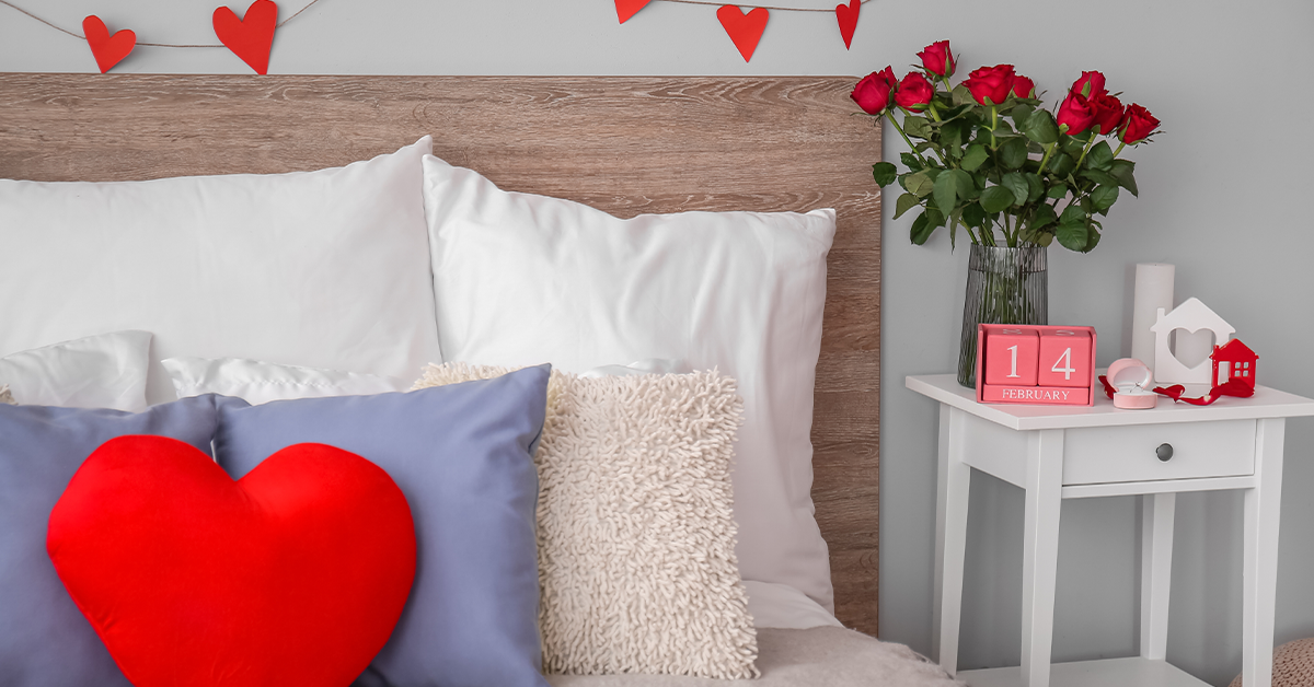 Valentines day bedroom decor in white & red