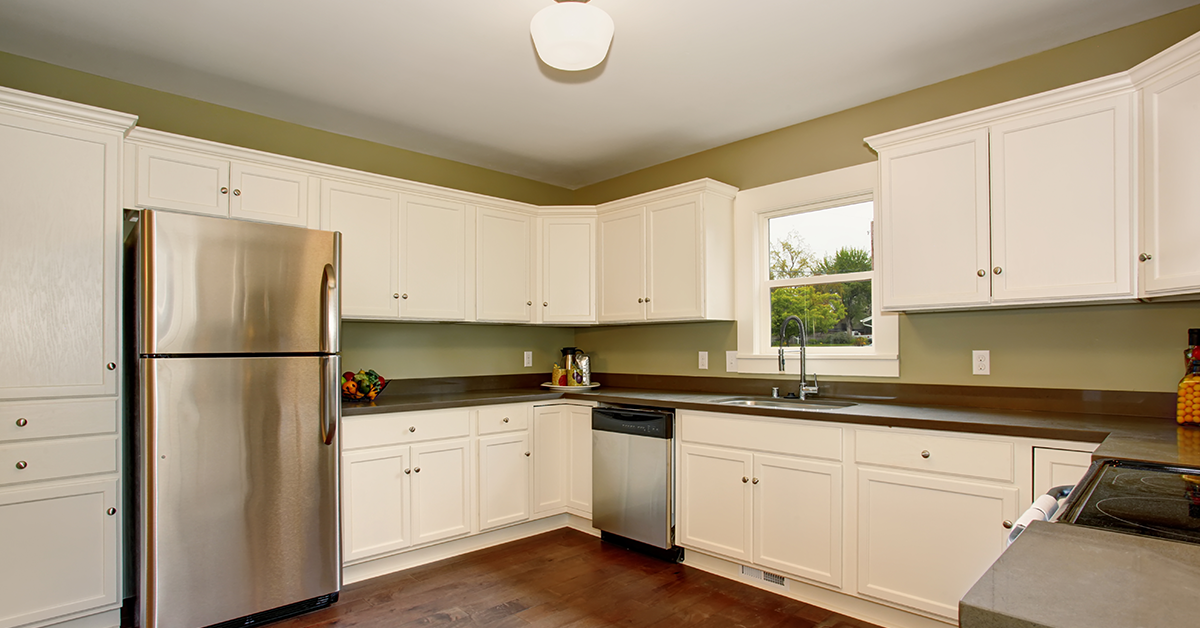 Modular kitchen olive green & white colour combination