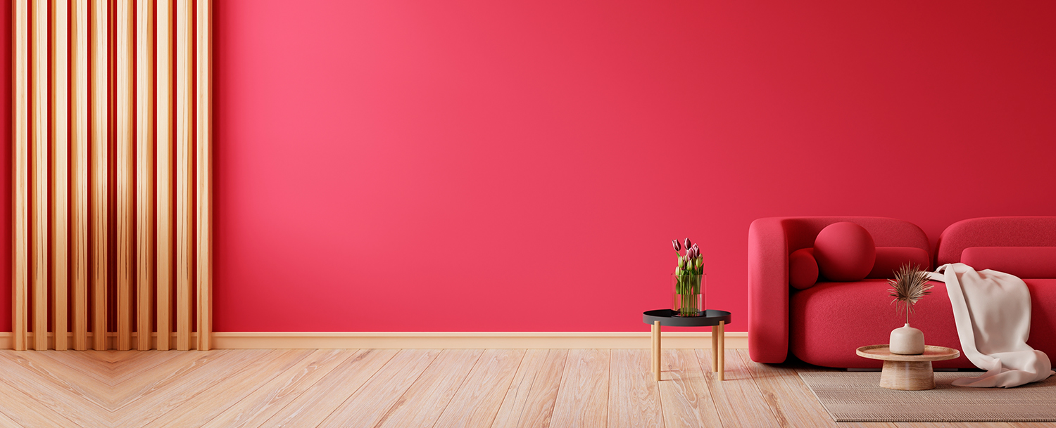 Fresh Pink Paint Wall And Pink Sofa Set